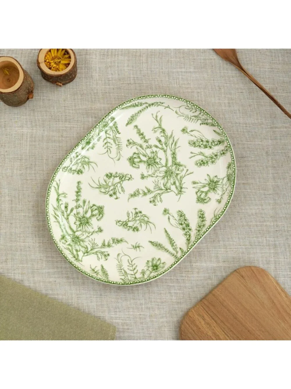Elegant Green Garden Oval Platters Set of 2 - 16